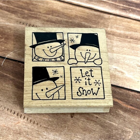 VINTAGE HTF GREAT IMPRESSIONS H159 LET IT SNOW WOOD MOUNTED RUBBER STAMP SNOWMAN - Picture 1 of 4